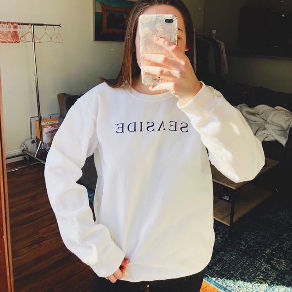 white seaside sweatshirt